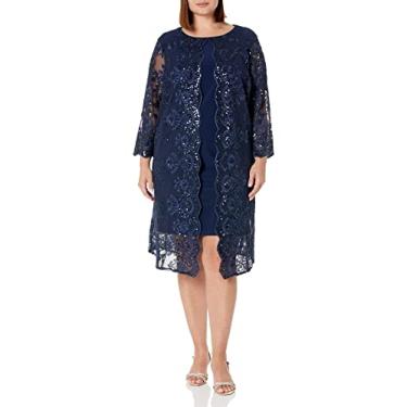 Imagem de Alex Evenings Vestido feminino plus size midi gola redonda com jaqueta, Lantejoulas azul-marinho, 50