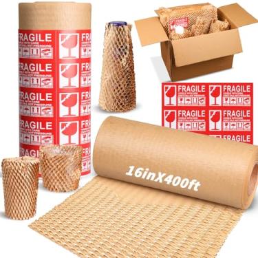 Imagem de Oleitodh papel de embalagem em favo de mel 16 "x 400', 4 unidades de envoltório de amortecimento de bolhas para embalagem/envio/movimentação, papel de embalagem de bolhas ecológico para