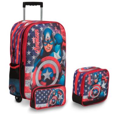 Imagem de Kit Mochila Infantil Escolar Menino Capitão América Rodinha - Plike