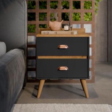 Imagem de Mesa de Cabeceira Madero New com 2 gavetas e pés retrô palito - Preto 