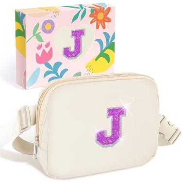 Imagem de COSHAYSOO Pochete de cintura pequena com alça ajustável com patch de letra inicial para mulheres, adolescentes, meninas, viagens, academia, caminhada, bolsa de viagem transversal, bolsa moderna