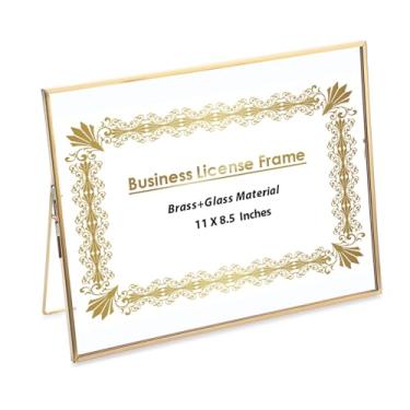 Imagem de JUXYES Moldura de exibição de certificado de licença comercial de mesa, moldura flutuante de vidro duplo, moldura dourada para mesa de 20 x 28 cm