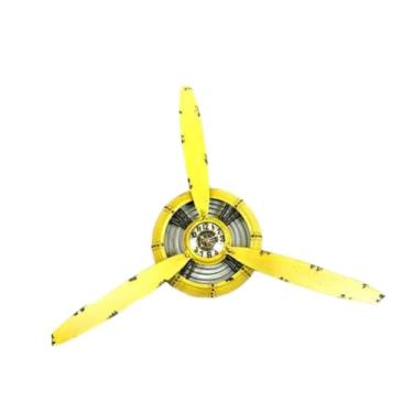 Imagem de Generic Decoração de parede de hélice de avião pendurado relógio presente de férias estético artesanato de design vintage escultura de parede para quarto, Amarelo