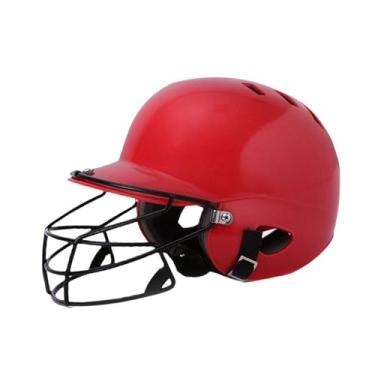 Imagem de oshhni Capacete de beisebol Guarda de furos de ventilação confortáveis ​​com capacete de softball de máscara para jogos esportes para torneios ao ar livre, Vermelho