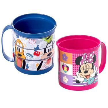 Imagem de 2 Canecas Divertidas Giratórias Minnie e Mickey Infantil Original Plas