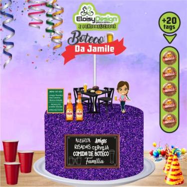 Imagem de Topo de bolo Boteco (tema 3)  + 20 Tags para aniversário - EloisyDesig