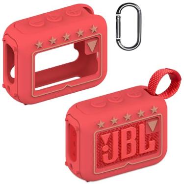 Imagem de JCHPINE Capa de silicone para alto-falante Bluetooth JBL Go 4 ultra portátil, suporte de película protetora para JBL Go 4 Pro Sound Acessórios de alto-falante Bluetooth (apenas capa) (vermelho)