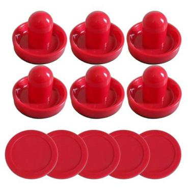 Imagem de 6 Rebatedores 9,5cm Vermelhos + 5 Disco 6,4cm De Air Game / Air Hockey