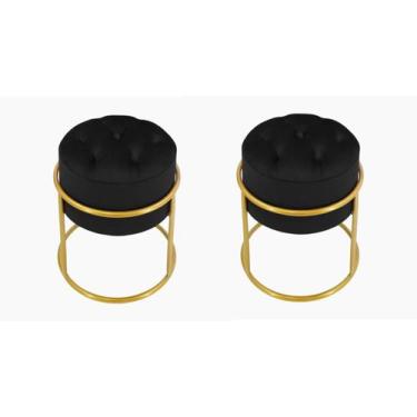 Imagem de Kit 2 Puff Banqueta Estofado Decorativo Base De Ferro Capitonê Suede P