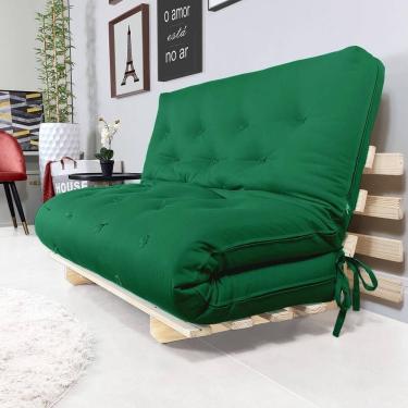 Imagem de Sofa Cama Casal Futon Oriental Verde Bandeira Com Madeira Maciça
