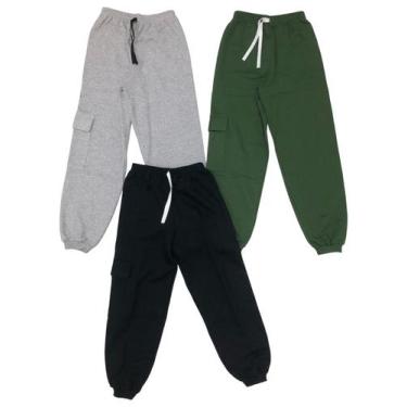 Imagem de Kit c/ 3 Calças Moletom Felpado Juvenil C/Bolso Lateral e Cordão Fixo.