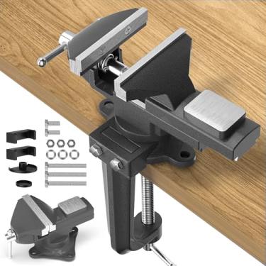 Imagem de Shangyoyi Torno de bancada 2 em 1 para bancada de trabalho de 8 cm - Braçadeira de banco giratória multifuncional portátil de 360° na viseira/torno de mesa para marcenaria, conduíte de corte