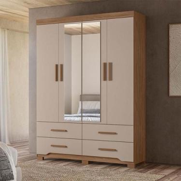 Imagem de Guarda Roupa Solteiro Ambiente Miami 4 Portas Carvalho Fendi com Espel