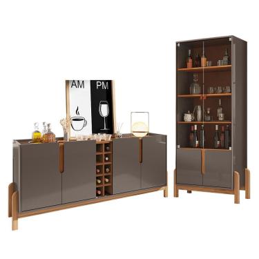 Imagem de Sala de Jantar Lizz com Cristaleira e Buffet Aparador com Adega - Casa D Cinza Pérola/Cedro