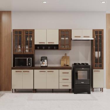 Imagem de Cozinha Modulada Completa Fidelitá Lisboa 5 Peças 295cm 12 Portas 3 Gavetas Com Tampo Noce/Off-White