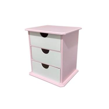 Imagem de Cômoda gaveteiro organizador de acessórios jóias 3 gavetas ，Adequado para quarto, sala de estar, armazenamento de detritos de cozinha(Rosa com gaveta branca)