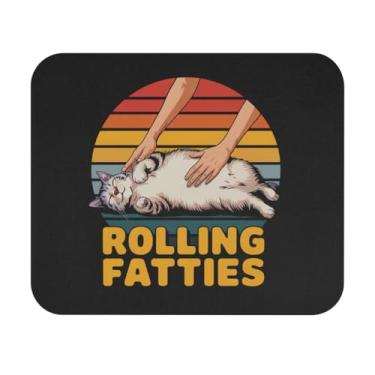 Imagem de Mouse pad engraçado Rolling Fatties antiderrapante para jogos PC PC gato meme mousepad base de borracha para escritório casa presente amante gatos presente gato gordo piada animais de estimação humor
