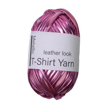 Imagem de Tachiuwa Fio de camiseta metálica, fios de tricô de tecido de 40m suaves para almofada, crochê, chaveiros de bricolage, Rosa