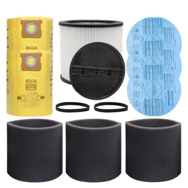 Imagem de Filtro de cartucho de 12 peças 90304 compatível com Shop Vac 90350 90333 5 galões e acima, com filtro de espuma 90585, filtro 90107, sacos de vácuo de 10-14 galões, faixas de retenção