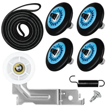 Imagem de Romalon Kit de secadora DC97-16782A atualizado adequado para secador Samsung inclui DC97-16782A rolo de tambor e polia polia de secadora DC93-00634A e correia de tambor de secadora 6602-001655 e mola
