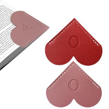 Imagem de Marcador de livro de coração de couro personalizado com inicial, 26 letras, marcador de livro de página de canto personalizado para mulheres leitoras, amantes de livros, professores, estudantes