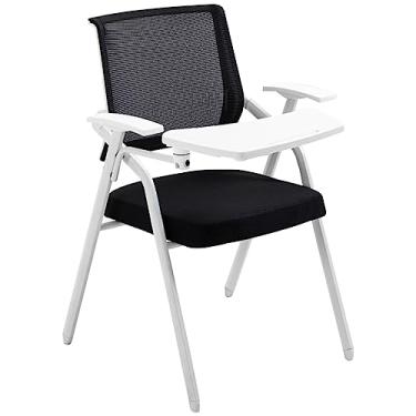 Imagem de Cadeira dobrável para eventos, cadeira de treinamento de braços com quadro de escrita, cadeira de conferência dobrável portátil, cadeira de lazer única ergonômica, para escritório (cor: preto, tamanho