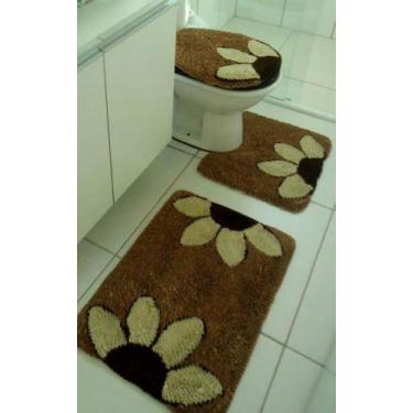 Imagem de Tapete de frufru Personalizado Banheiro 3 Peças Fundo Algodão crú - Va