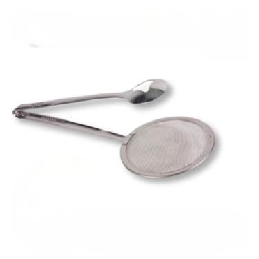 Imagem de Kit Escumadeira Com Pegador em Inox P/Fritura e Agua Quente do Chef para Cozinha Bar e Restaurante(2 Unidades)