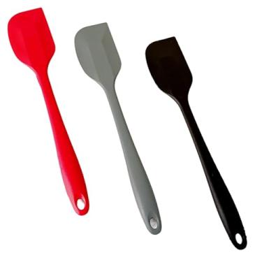 Imagem de Kit 3 Espátula Pão Duro p/Raspar Doces e Cozinhar Não Risca Antiaderente Confeitaria (Cinza,Preta e Vermelha)