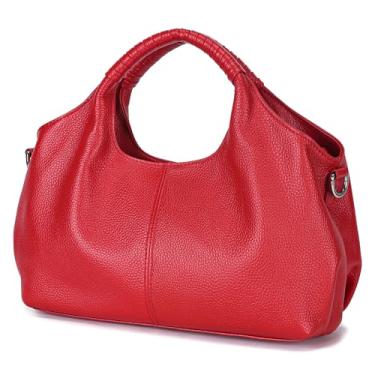Imagem de Taertii Bolsa feminina Hobo de couro genuíno - vermelha, Vermelho, Medium