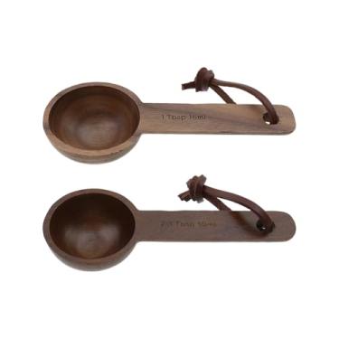 Imagem de Mewutal Conjunto de colheres e colheres de medição de madeira de 15 ml e 10 ml, colher de sopa de madeira, 1 colher de sopa e 2/3 TBSP, colheres de café retrô para ingredientes secos, especiarias de
