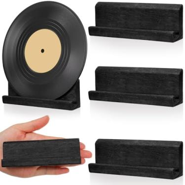Imagem de Chunful 3 conjuntos de prateleira de disco de vinil para parede, suporte de disco de vinil de madeira, cabide de armazenamento de carvalho, prateleira de CD, pequeno suporte de parede para exibição de