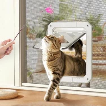 Imagem de LIBBEPET Porta de tela para gatos, porta de tela bloqueável para gatos e cães pequenos de até 9 kg, abertura de aba magnética 18 x 23 cm, equipada com brinquedos interativos para gatos e ferramentas