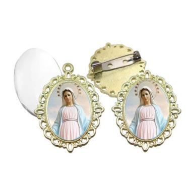 Imagem de Broche com Relicario Dourado Rainha da Paz Terno Noivo lapela Qualidad