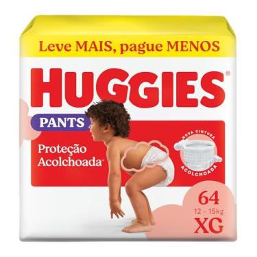 Imagem de Fralda Pants Huggies Proteção Acolchoada Tamanho XG 64 unidades – Nova Fralda Supreme Care estilo roupinha, que veste como shortinho e com cintura acolchoada super macia que previne marquinhas, fácil de colocar e tirar (embalagem pode variar)