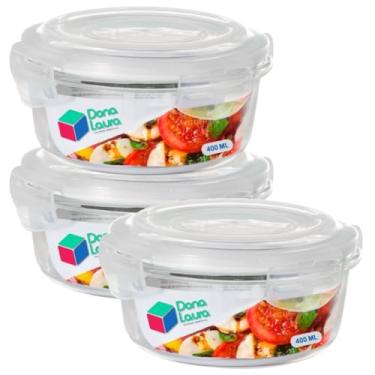 Imagem de Kit 3 Potes de Vidro Hermético 400ML Redondo Cor Sortida Marmitas Dona Laura