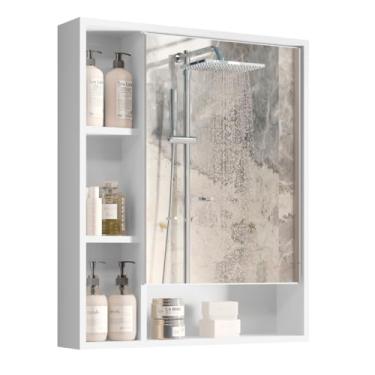 Imagem de Armario Espelheira Banheiro com porta Suspenso Nichos Olimpia Flex Montagem na Parede Espelho 60 cm x 10 cm