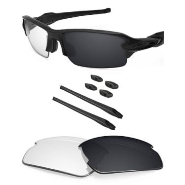 Imagem de BLAZERBUCK Lentes de reposição e kit de meias para óculos de sol Oakley Flak 2.0 OO9295, Fotocrômico preto transparente, Fit Flak 2.0 OO9295 59mm