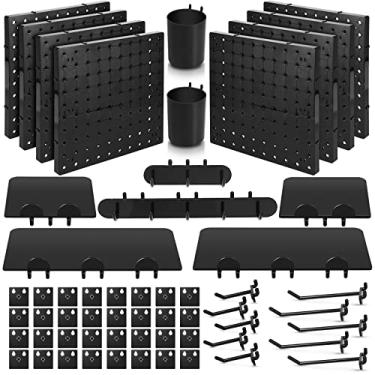 Imagem de Chunful 58 peças de kits organizadores de quadro de pegboard de plástico, acessórios de montagem de painel de parede, incluindo placas de armazenamento, baldes e ganchos para sala de artesanato