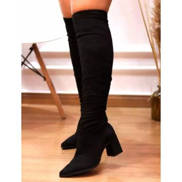 Imagem de Bota Quiz Cano Longo Assima do joelho Salto em Camurça, 35, Preto