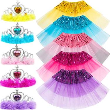 Imagem de 10 peças de acessórios de princesa para meninas, saia tutu, tiara de princesa, coroa, conjunto de decorações de festa de princesa, presentes, lembrancinhas de festa, fantasia para meninas