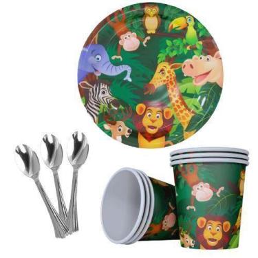 Imagem de Kit 10 Convidados Pratos Copos Papel Colher 14Cm Safari - Udlandia
