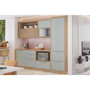 Imagem de Kit Cozinha Modulada 10 Peças Marquesa (2Aéreos+2Balcões+1Paneleiro+5Complementos) C6P69 Nature/Verde-Nesher
