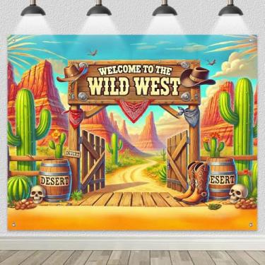 Imagem de BlissYard Bem-vindo ao Velho Oeste Pano de fundo 2,4 x 1,8 m Wild West Rústico Tema Decoração Banner Deserto Cacto Fotografia Fundo Banner Grande Cowboy Interior Exterior Decoração