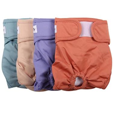 Imagem de vecomfy Fraldas Reutilizáveis para Cães Femininos, (4 Pacotes), Fraldas Absorventes Fáceis para Fazer Xixi, No Calor, Calcinhas para Período de Cachorro, S
