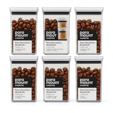 Imagem de Kit 6 Potes Mantimentos Hermético 1.000 ml Quadrado Empilhável Cozinha Acrílico