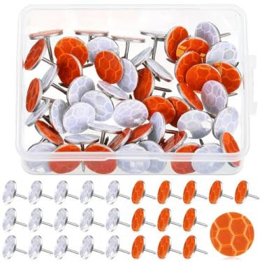 Imagem de Fullhawl Tachinhas refletoras de marcação de trilha marcadoras refletivas brilhantes marcadores de trilha unhas de polegar para caça, caminhadas, acampamento, árvore (prata laranja, 50)