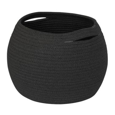 Imagem de MEGASKET Cesta de armazenamento de tecido preto, cesta de plantas internas de 28 x 23 cm para decoração, pequena caixa decorativa de corda de algodão para organizar brinquedos para animais de