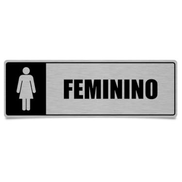 Imagem de Placa Banheiro Feminino Mulher Sanitario Sinalização 30x10cm PS Efeito Aço Escovado Com Fita UV
