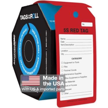 Imagem de AccuformNMC 250 etiquetas por rolo, etiqueta vermelha 5S, etiquetas compatíveis com OSHA feitas nos EUA, cartolina PF-impermeável, resiste a rasgos, 16 x 7,6 cm, TAR164